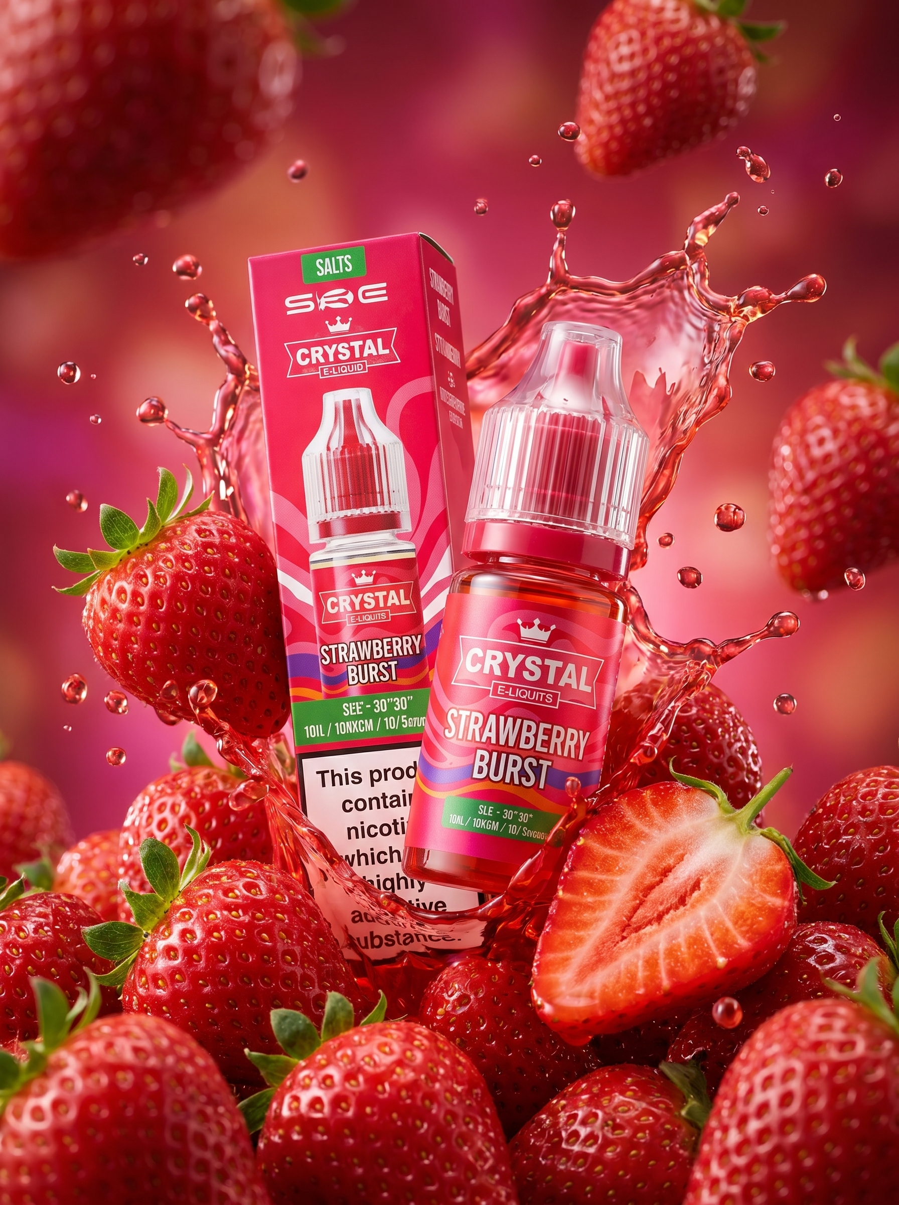 Crystal Nic Salts Strawberry Burst E-Liquid 20mg 10ml