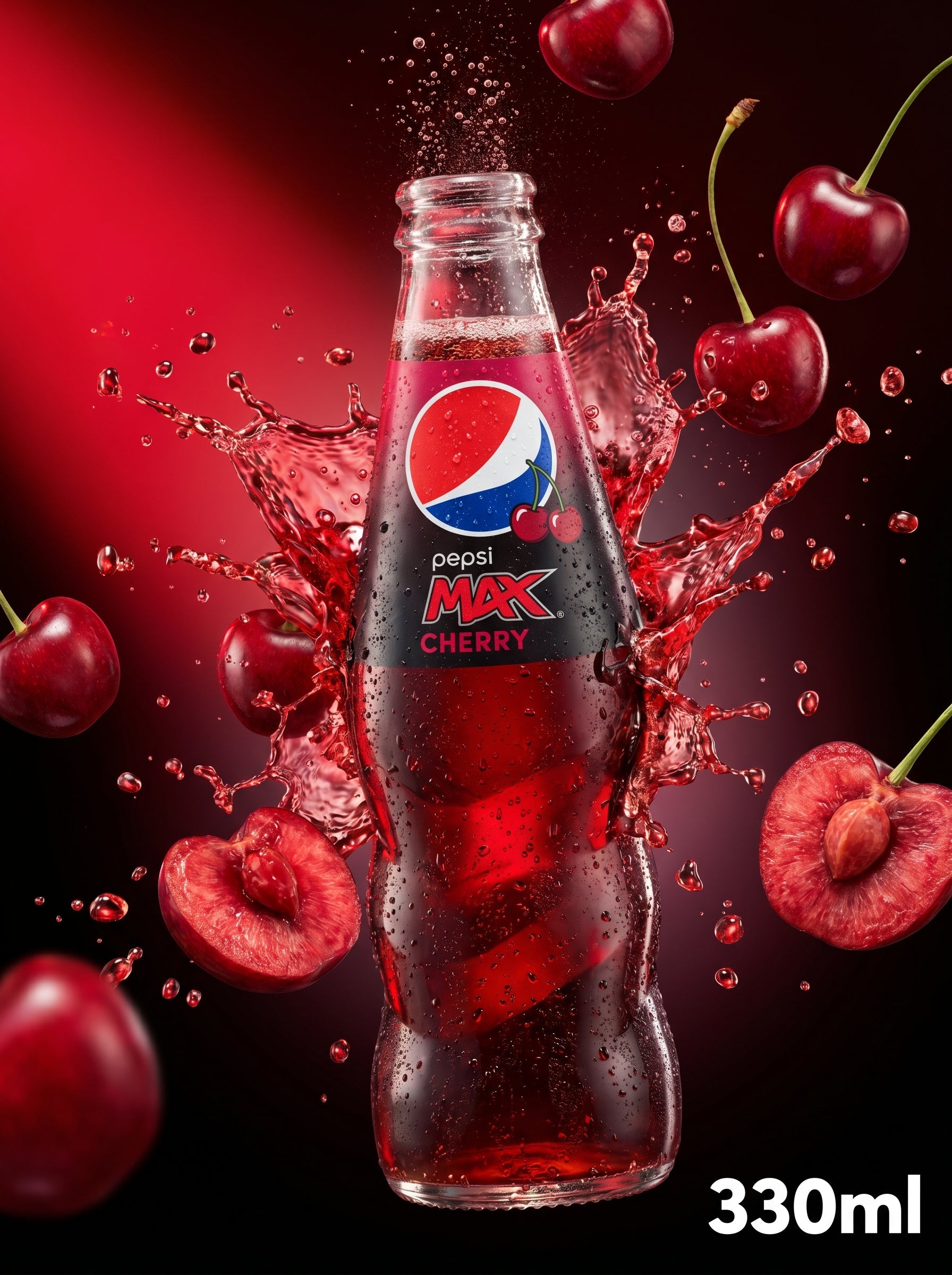 Pepsi Max Cherry No Sugar Soft Drink 330ml Bottle